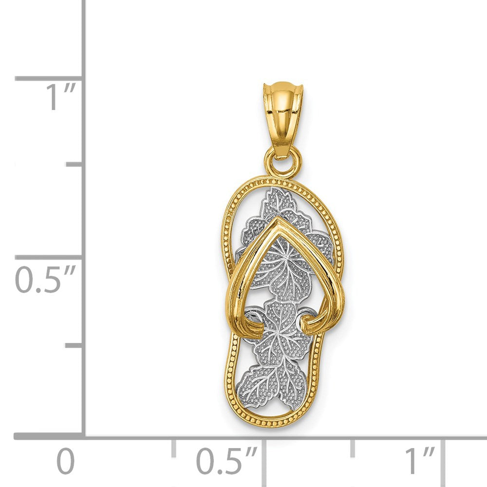 14K Gelb & Rhodium mit Rhodium Poliert Blumen Flip Flop Anhänger