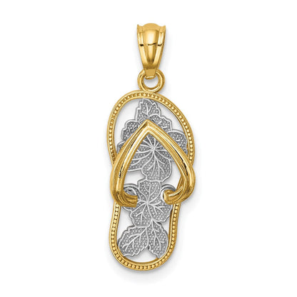 14K Gelb & Rhodium mit Rhodium Poliert Blumen Flip Flop Anhänger