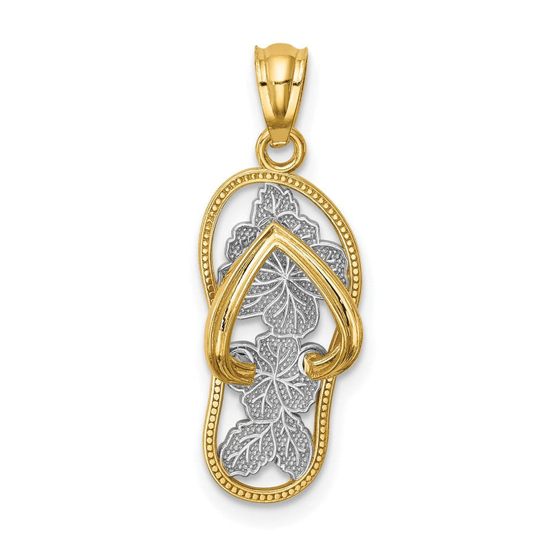 14K Gelb & Rhodium mit Rhodium Poliert Blumen Flip Flop Anhänger