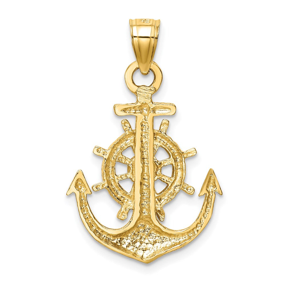 14K Gelbgold Anker-Anhänger, satiniert und diamantiert