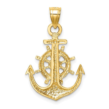 14K Gelbgold Anker-Anhänger, satiniert und diamantiert