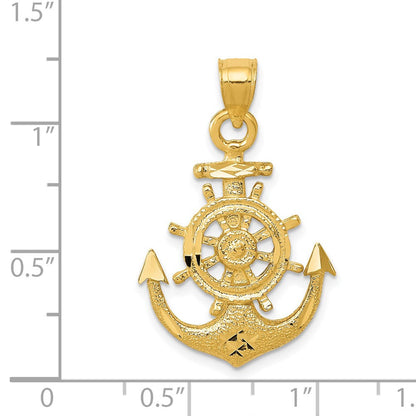 14K Gelbgold Anker-Anhänger, satiniert und diamantiert