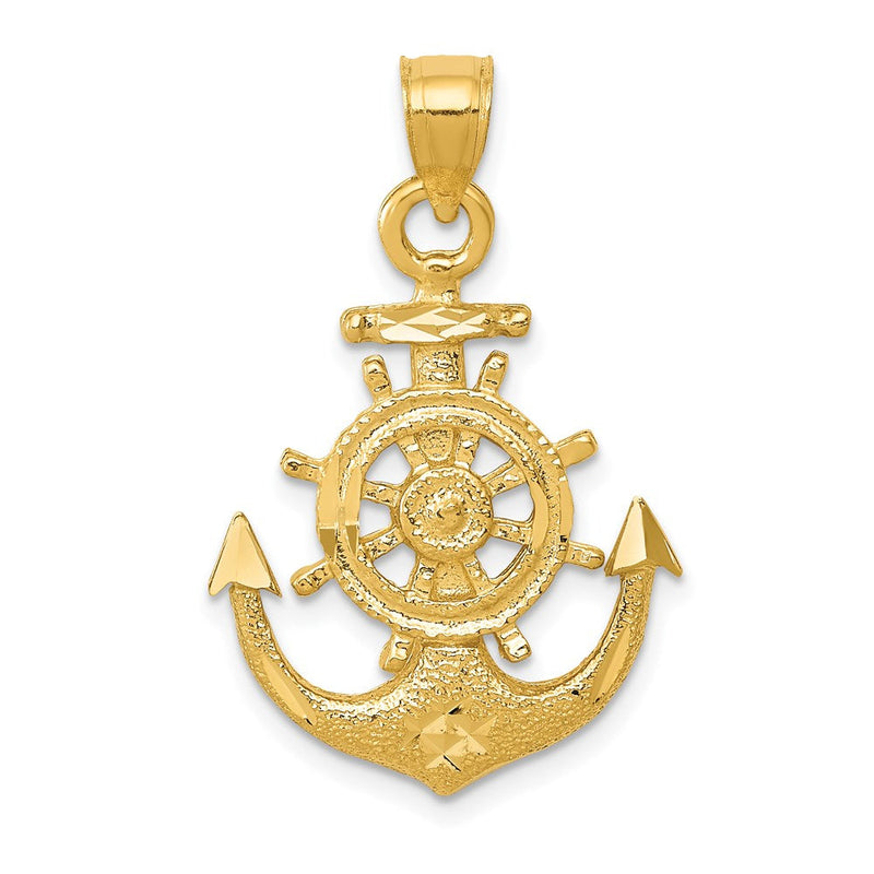 14K Gelbgold Anker-Anhänger, satiniert und diamantiert