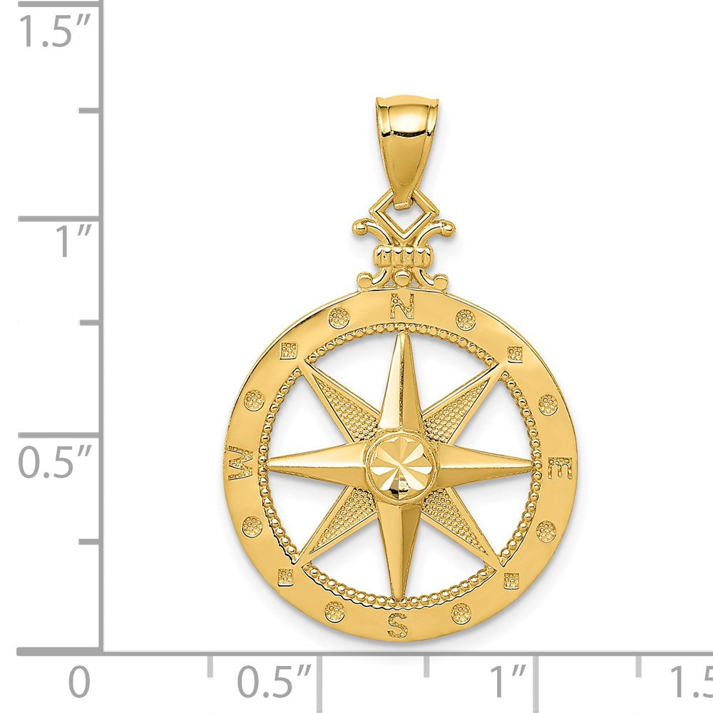 14K Gelbgold Kompass-Anhänger, diamantiert und poliert