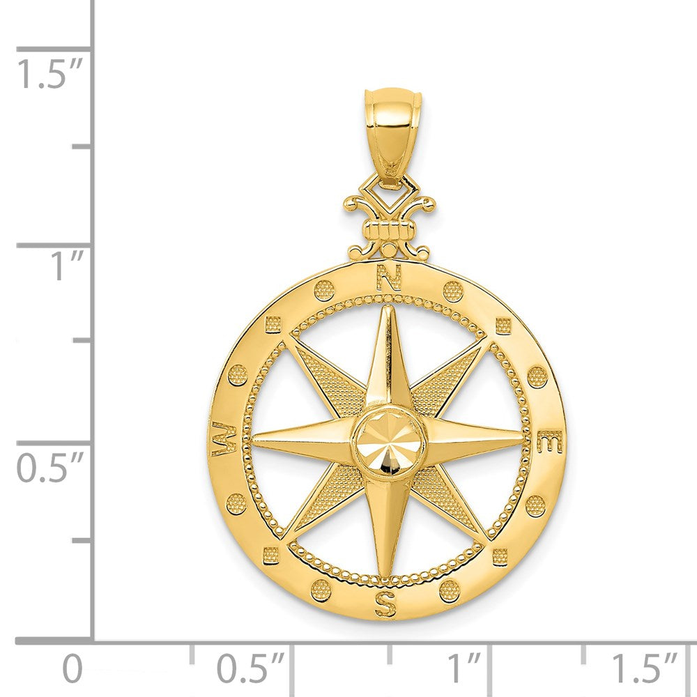 14 K Gelbgold Anhänger Kompass mit Diamantschliff, poliert und satiniert