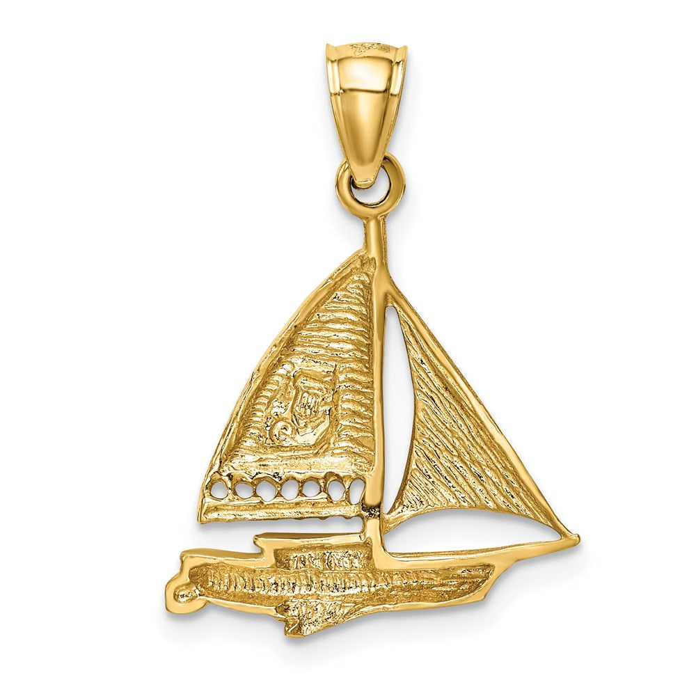 Segelboot-Anhänger aus 14K Gelbgold, satiniert und diamantiert