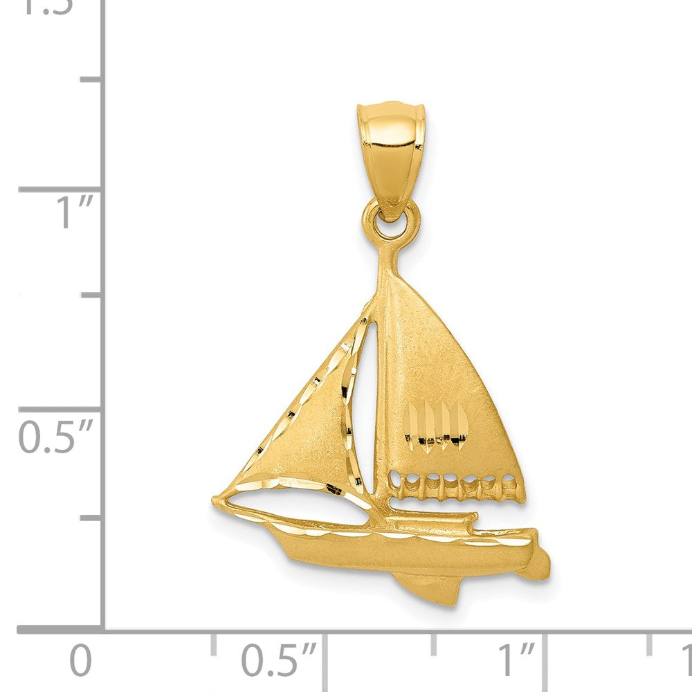 Segelboot-Anhänger aus 14K Gelbgold, satiniert und diamantiert