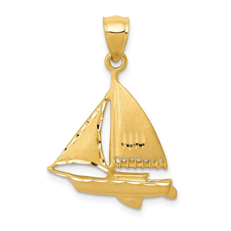 Segelboot-Anhänger aus 14K Gelbgold, satiniert und diamantiert