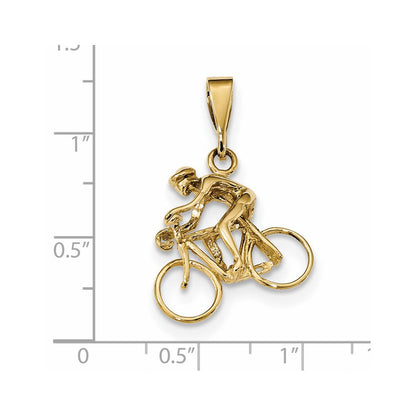 14K Gelbgold Polierter Radfahrer-Anhänger