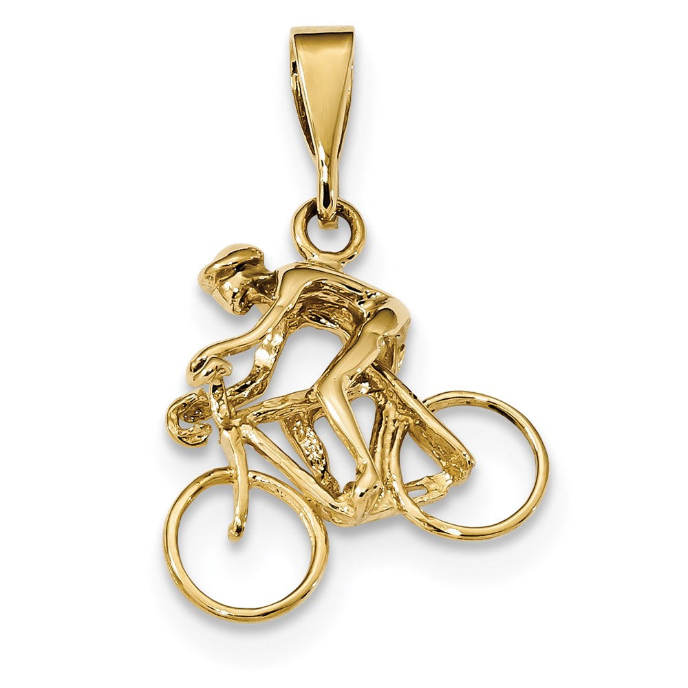 14K Gelbgold Polierter Radfahrer-Anhänger