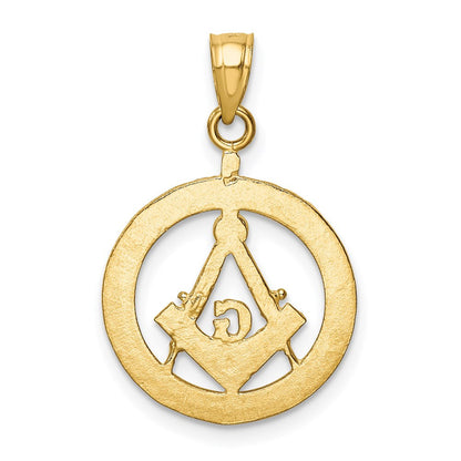 14K Gelbgold Poliert und Diamantiert Freimaurer Symbol Anhänger