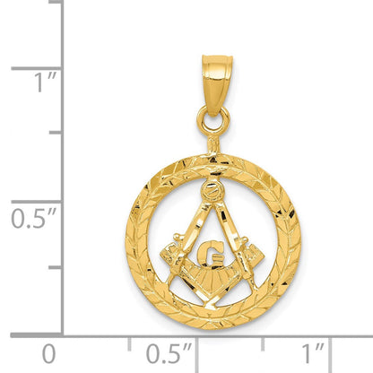 14K Gelbgold Poliert und Diamantiert Freimaurer Symbol Anhänger