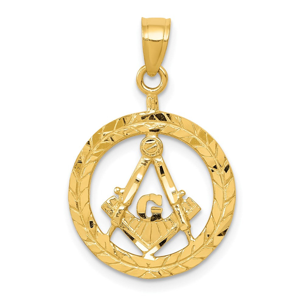 14K Gelbgold Poliert und Diamantiert Freimaurer Symbol Anhänger