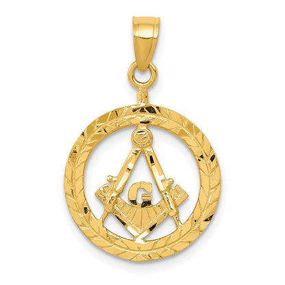 14K Gelbgold Poliert und Diamantiert Freimaurer Symbol Anhänger