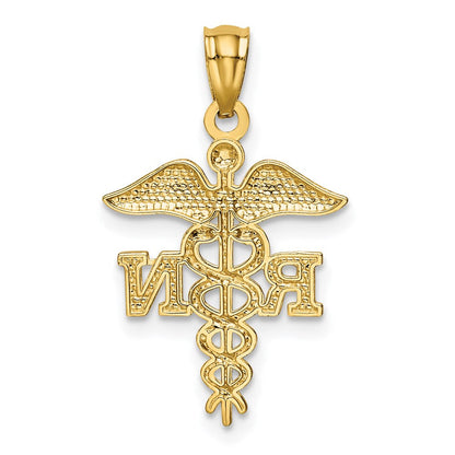 14K Gelbgold Diamantiert Poliert Rn Krankenschwester Anhänger