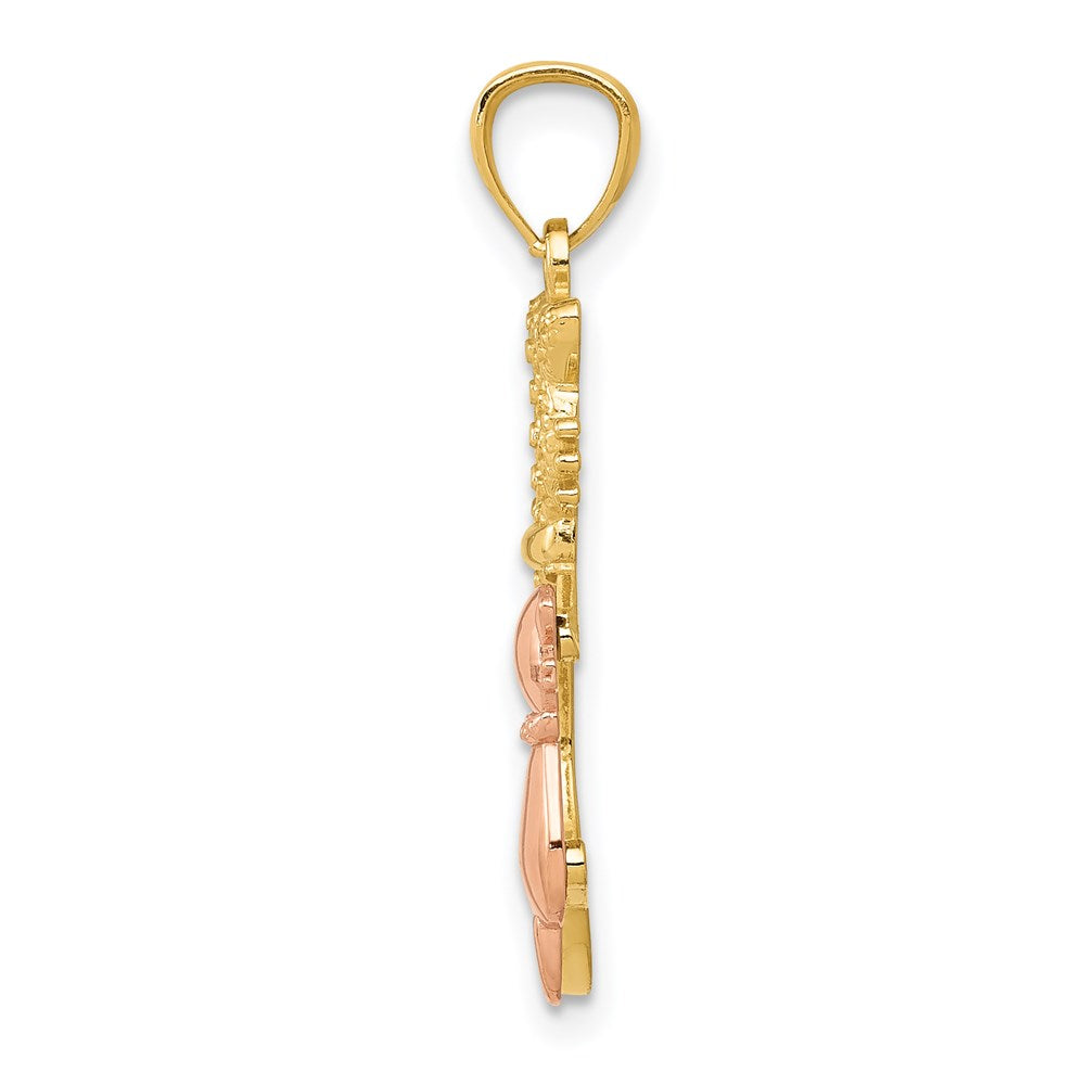 14K Bicolor Gelb und Rose Poliert Diamantiert Sitting Cats Anhänger