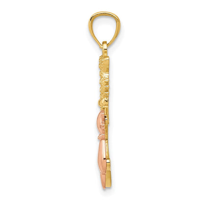 14K Bicolor Gelb und Rose Poliert Diamantiert Sitting Cats Anhänger