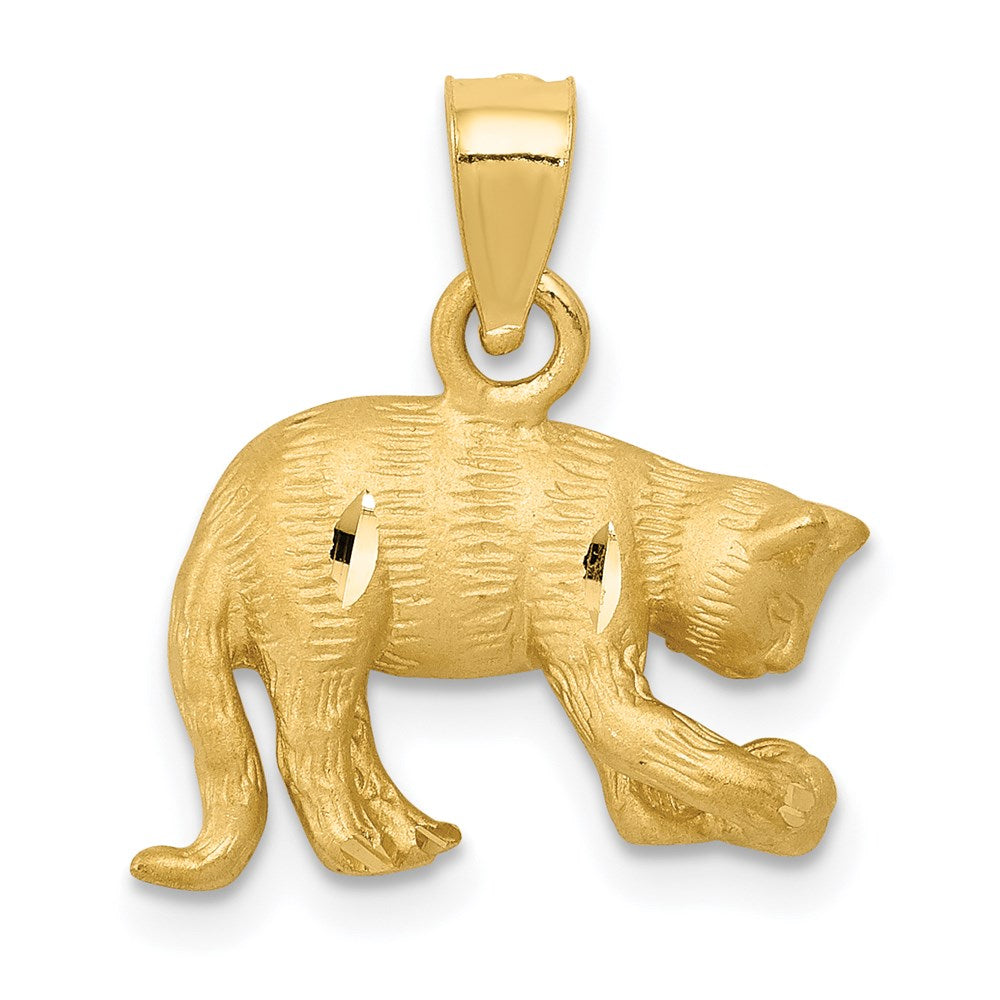 14K Gelbgold Katzen-Anhänger, satiniert und diamantiert