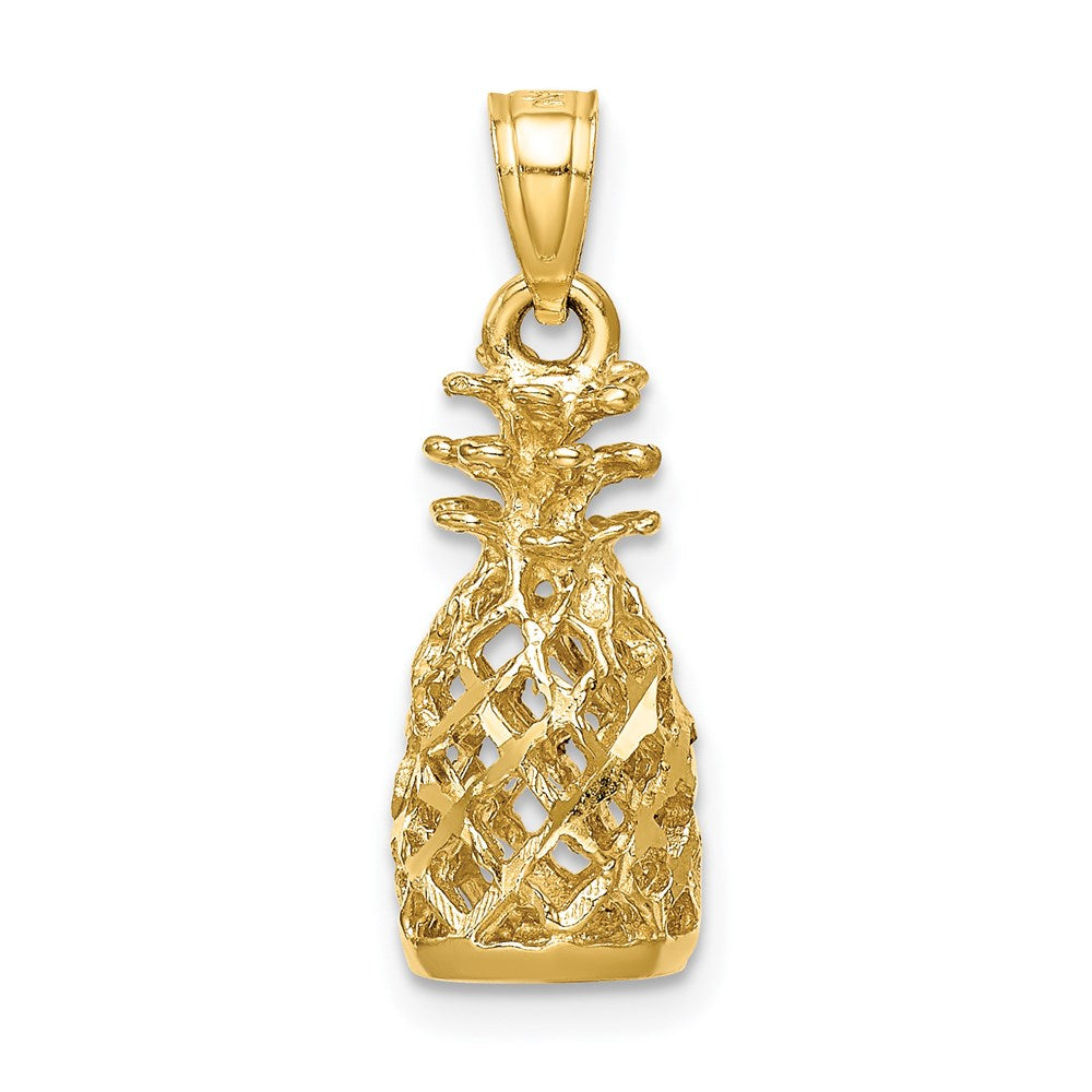 14K Gelbgold Diamantgeschliffener 3D-Ananas-Anhänger