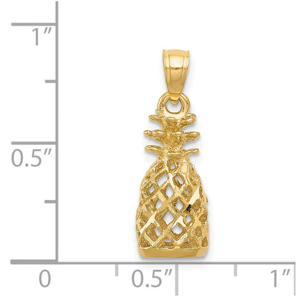 14K Gelbgold Diamantgeschliffener 3D-Ananas-Anhänger