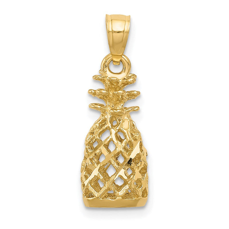 14K Gelbgold Diamantgeschliffener 3D-Ananas-Anhänger
