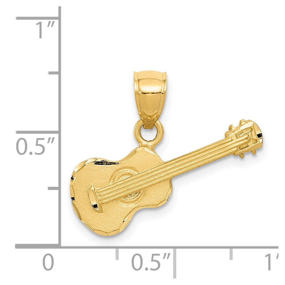 14K Gelbgold Gitarren-Anhänger, satiniert, diamantiert