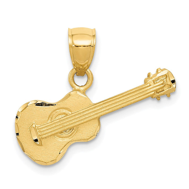 14K Gelbgold Gitarren-Anhänger, satiniert, diamantiert
