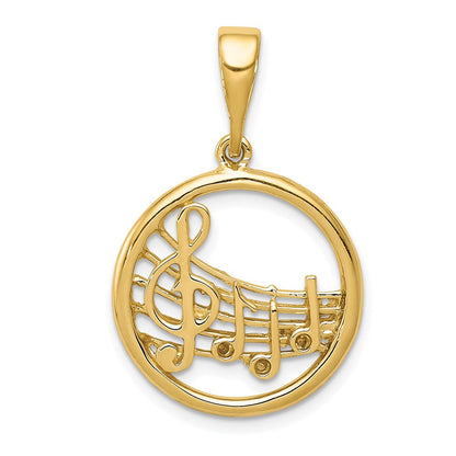 14K Gelbgold Gold Polierter Musiknoten-Anhänger