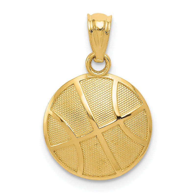 14K Gelbgold Satiniert und Poliert Basketball Anhänger