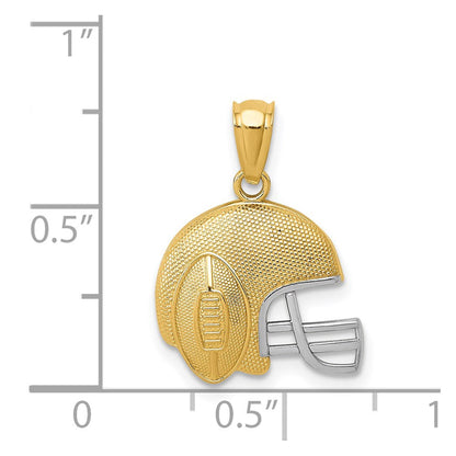 14K Gelb & Rhodium mit Rhodium Satiniert/polished Football Helm Anhänger