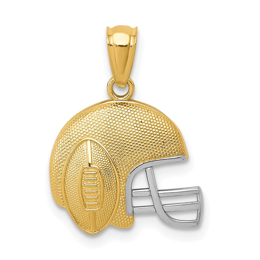 14K Gelb & Rhodium mit Rhodium Satiniert/polished Football Helm Anhänger