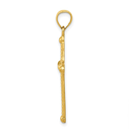 14K Gelbgold Polierter Geflochtener Kreuz-Anhänger