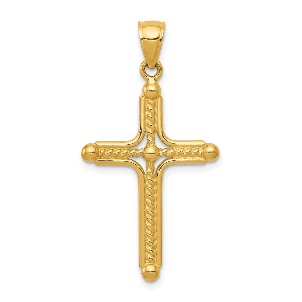 14K Gelbgold Polierter Geflochtener Kreuz-Anhänger
