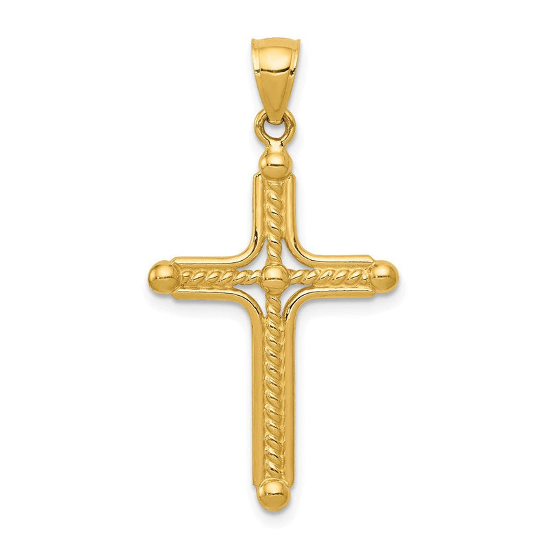 14K Gelbgold Polierter Geflochtener Kreuz-Anhänger