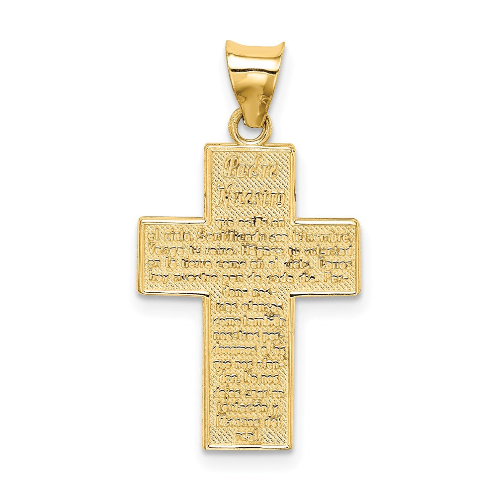 14K Gelbgold Anhänger mit strukturiertem, wendbarem Kreuz mit „Vaterunser“ auf Spanisch
