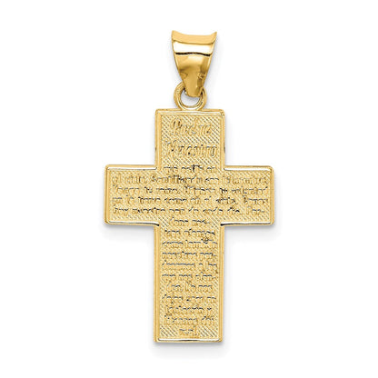 14K Gelbgold Anhänger mit strukturiertem, wendbarem Kreuz mit „Vaterunser“ auf Spanisch