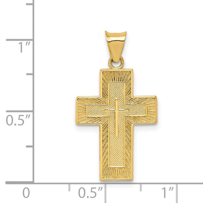 14K Gelbgold Anhänger mit strukturiertem, wendbarem Kreuz mit „Vaterunser“ auf Spanisch