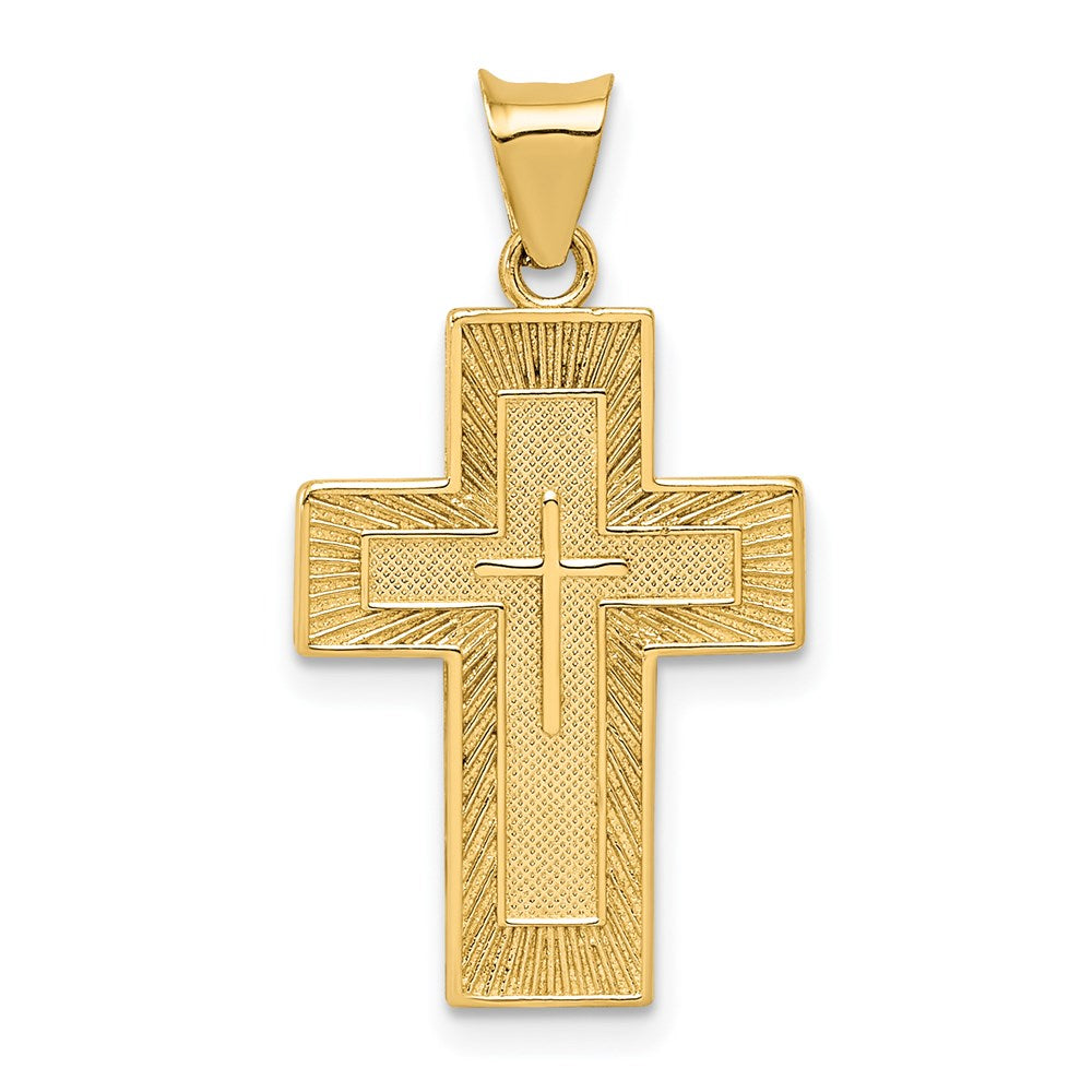 14K Gelbgold Anhänger mit strukturiertem, wendbarem Kreuz mit „Vaterunser“ auf Spanisch