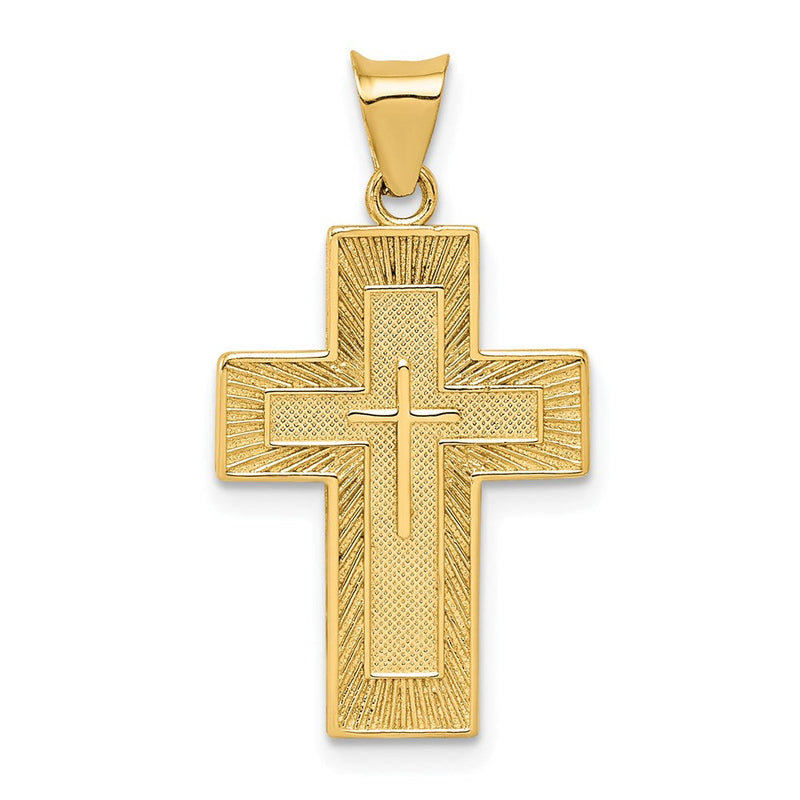 14K Gelbgold Anhänger mit strukturiertem, wendbarem Kreuz mit „Vaterunser“ auf Spanisch