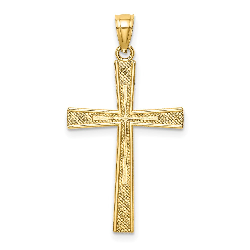 14K Gelbgold Wendbar Satiniert/diamantiert Kreuz Anhänger