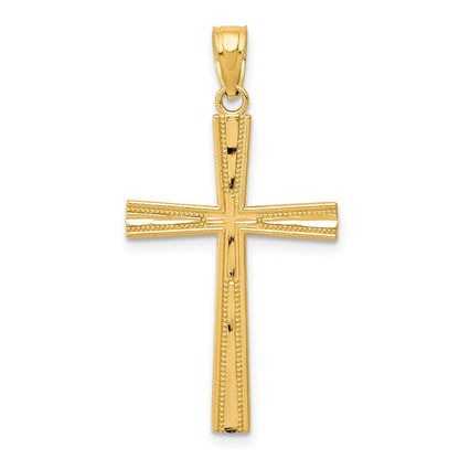 14K Gelbgold Wendbar Satiniert/diamantiert Kreuz Anhänger