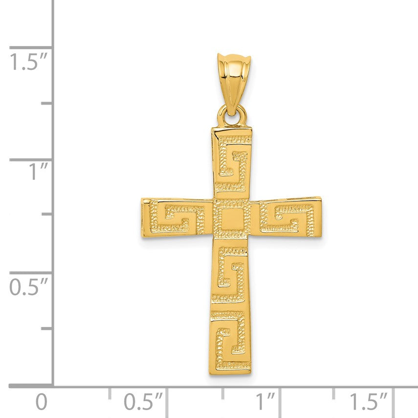 Kreuzanhänger mit Mäandermuster aus 14K Gelbgold