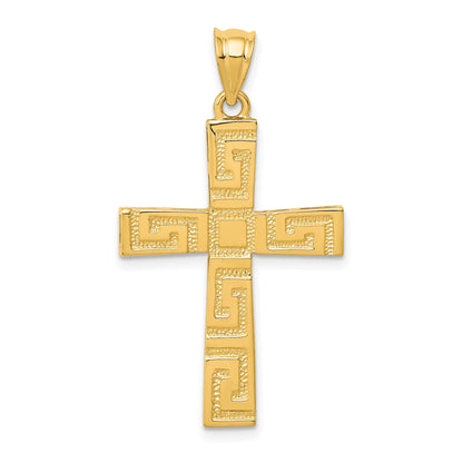 Kreuzanhänger mit Mäandermuster aus 14K Gelbgold