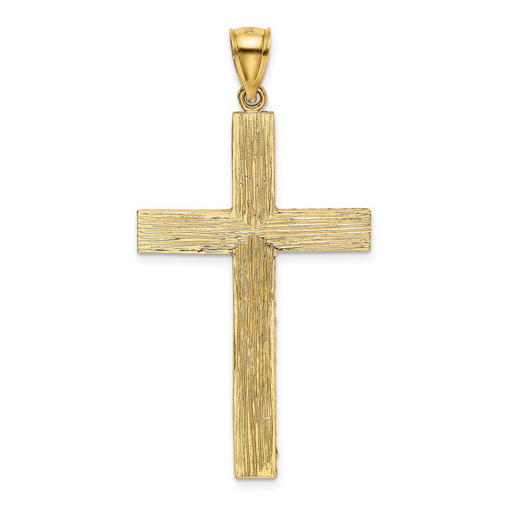 14K Gelbgold Polierter und Strukturierter Diamantgeschliffener Lateinisches-Kreuz-Anhänger