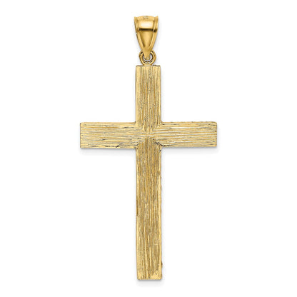 14K Gelbgold Polierter und Strukturierter Diamantgeschliffener Lateinisches-Kreuz-Anhänger