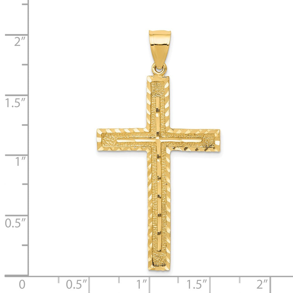 14K Gelbgold Polierter und Strukturierter Diamantgeschliffener Lateinisches-Kreuz-Anhänger