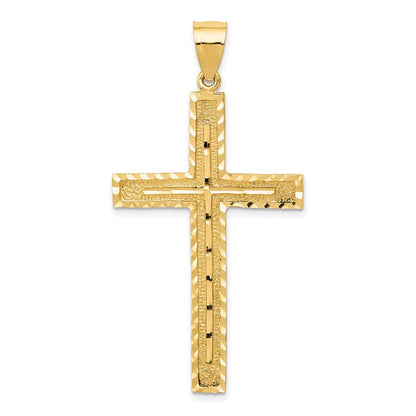 14K Gelbgold Polierter und Strukturierter Diamantgeschliffener Lateinisches-Kreuz-Anhänger