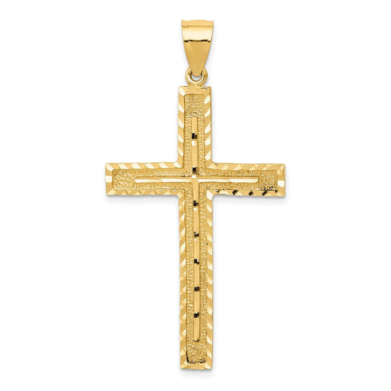 14K Gelbgold Polierter und Strukturierter Diamantgeschliffener Lateinisches-Kreuz-Anhänger