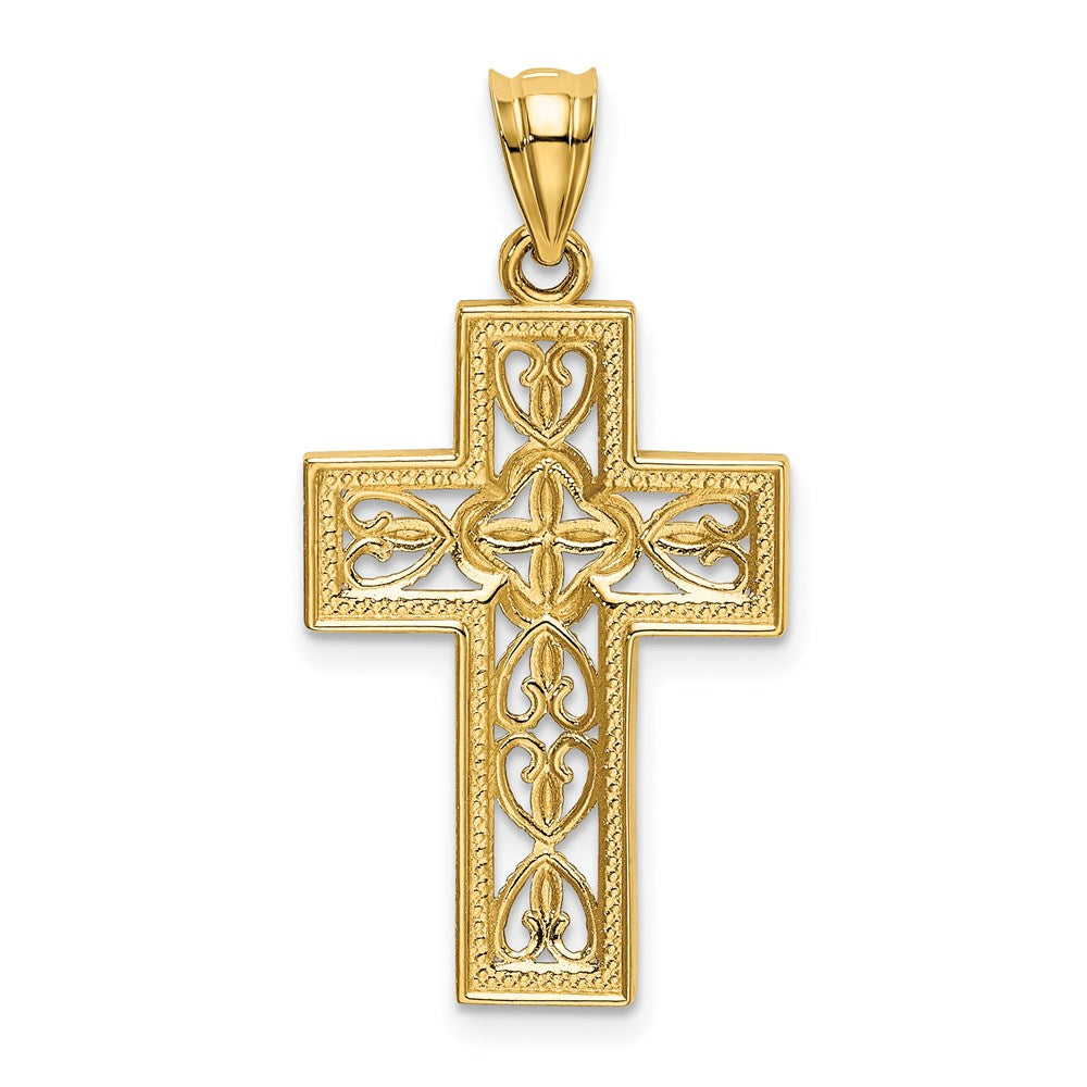 14K Gelb- und Rhodiumgold mit Weißrhodium, polierter Filigran-Kreuzanhänger