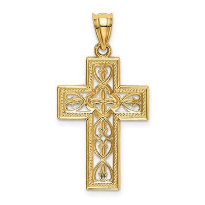 14K Gelb- und Rhodiumgold mit Weißrhodium, polierter Filigran-Kreuzanhänger